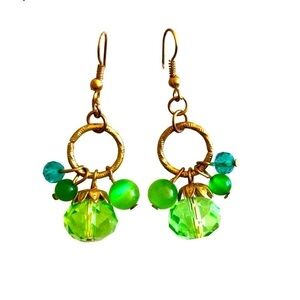 Vintage glass beads gold tone earrings